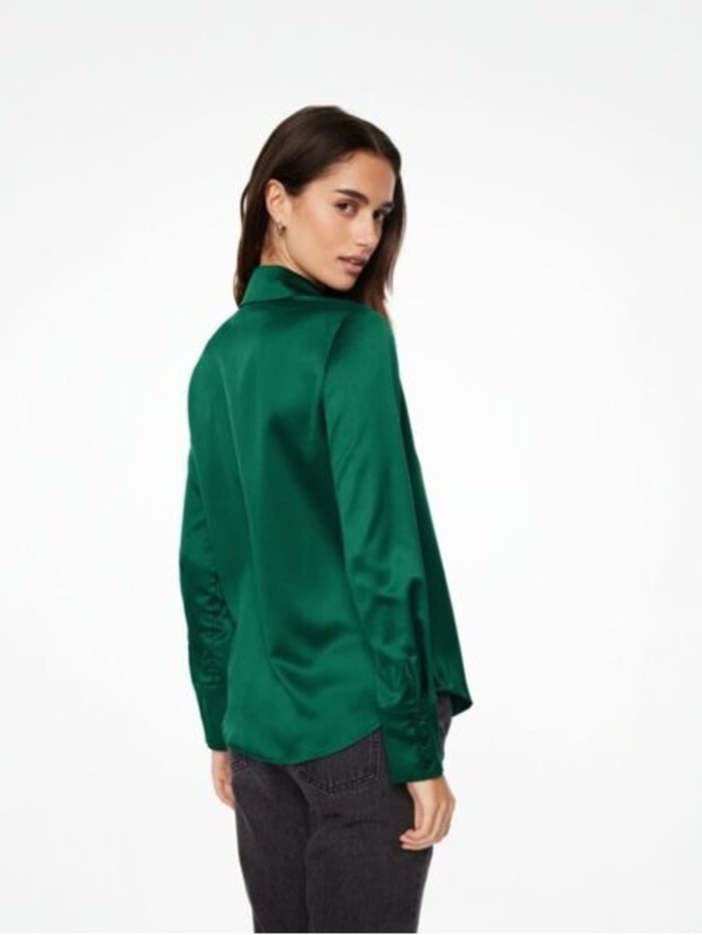 Dynamite Satin Emerald Green Button-Down Shirt